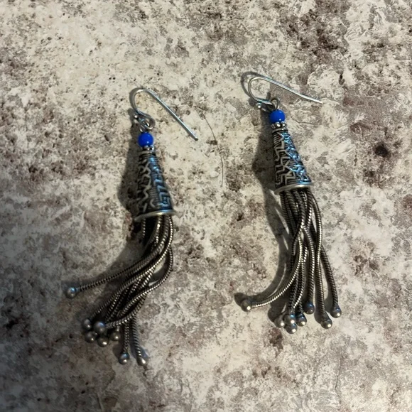 Blue and Silver Tone Fashion Earrings - Picture 4 of 5